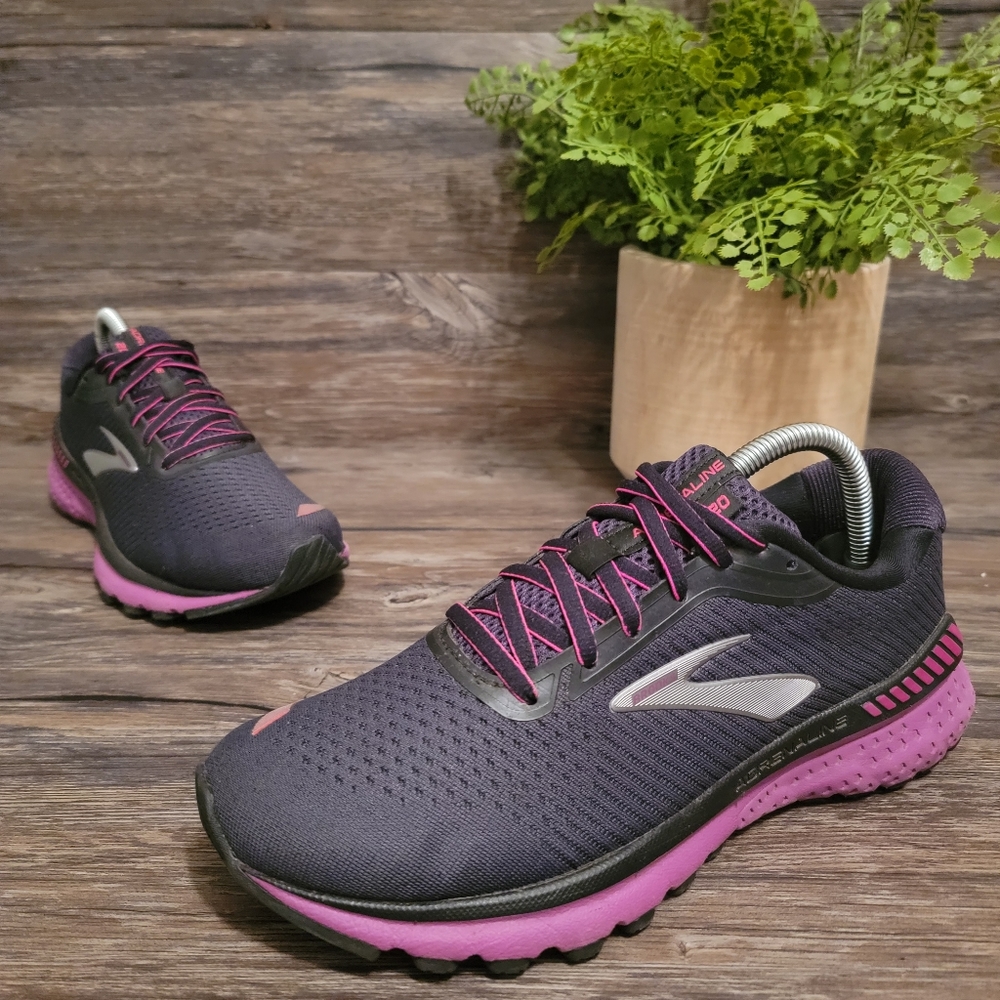 Brooks Womens ADRENALINE 20 Black Purple Running CUSHION Sneakers Sz 8.5